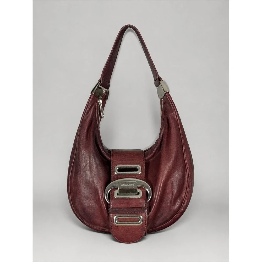 Michael Kors Leather Hobo Shoulder Bag Purse Y2K Bohemian Brown Buckle